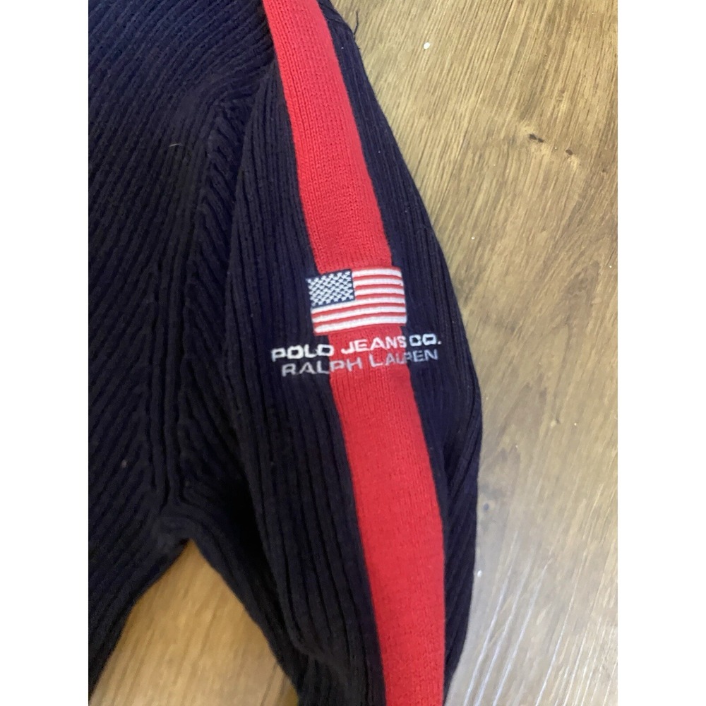 POLO Jeans Co Blue & Red Ribbed Sweater L‎ American Flag